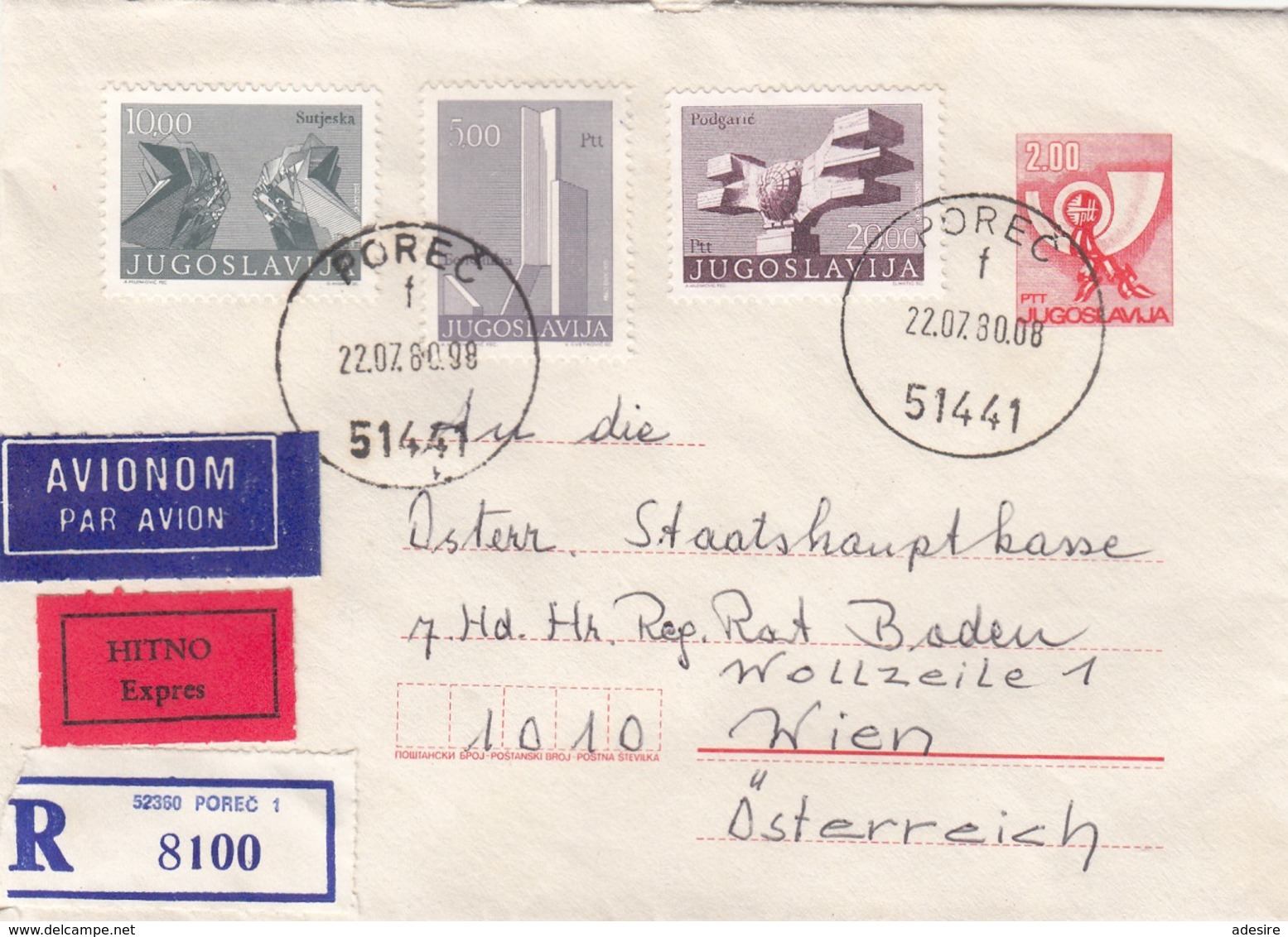 R-EXPRESS-LP-Brief JUGOSLAWIEN 1980 Mit 4 Fach Frankierung - Briefe U. Dokumente