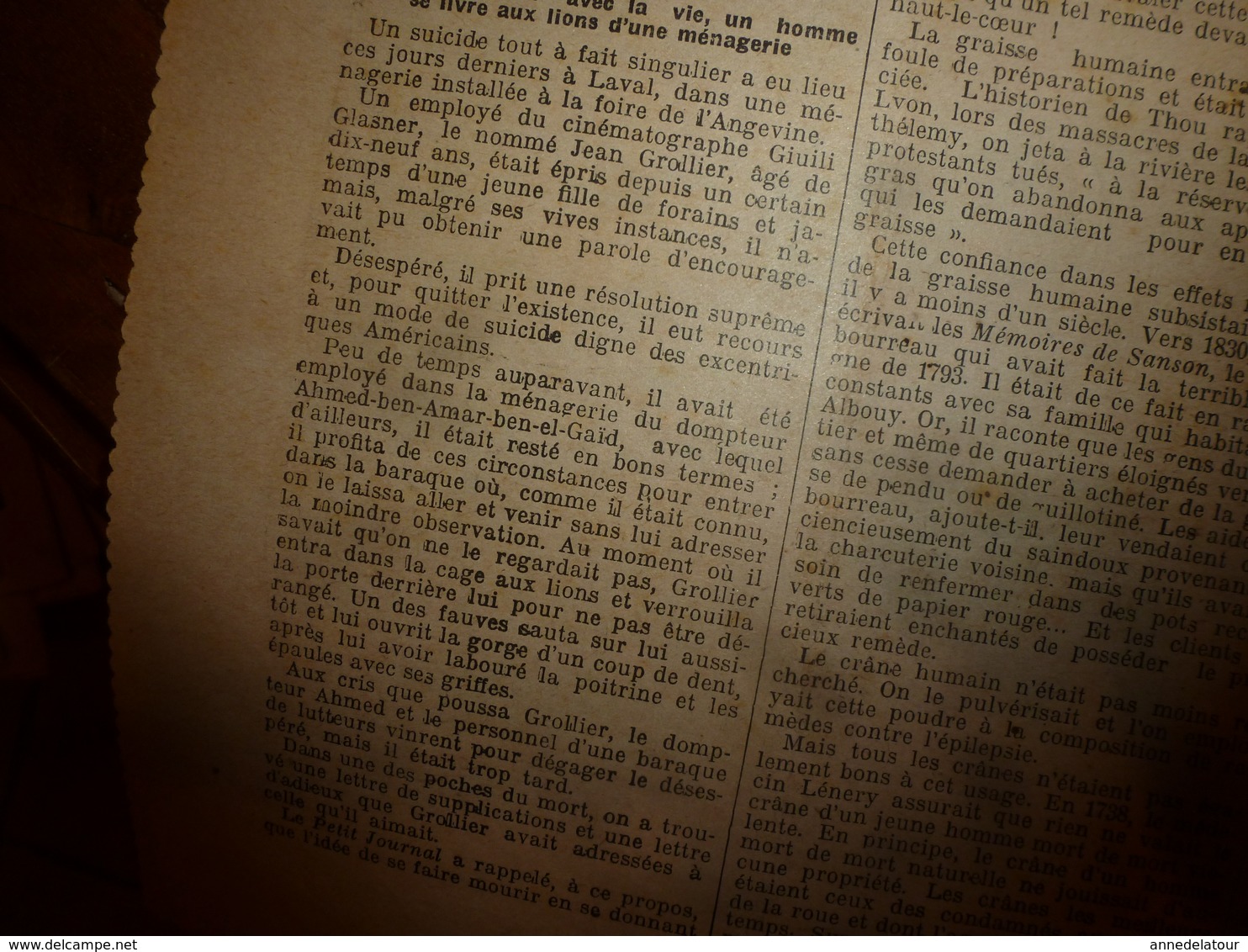 1908 LE PETIT JOURNAL:Suicide Extraordinaire Par Amour;Médicaments Du Passé(soupe De Vipère,Crâne Guillotiné,etc;Végétar - Le Petit Journal