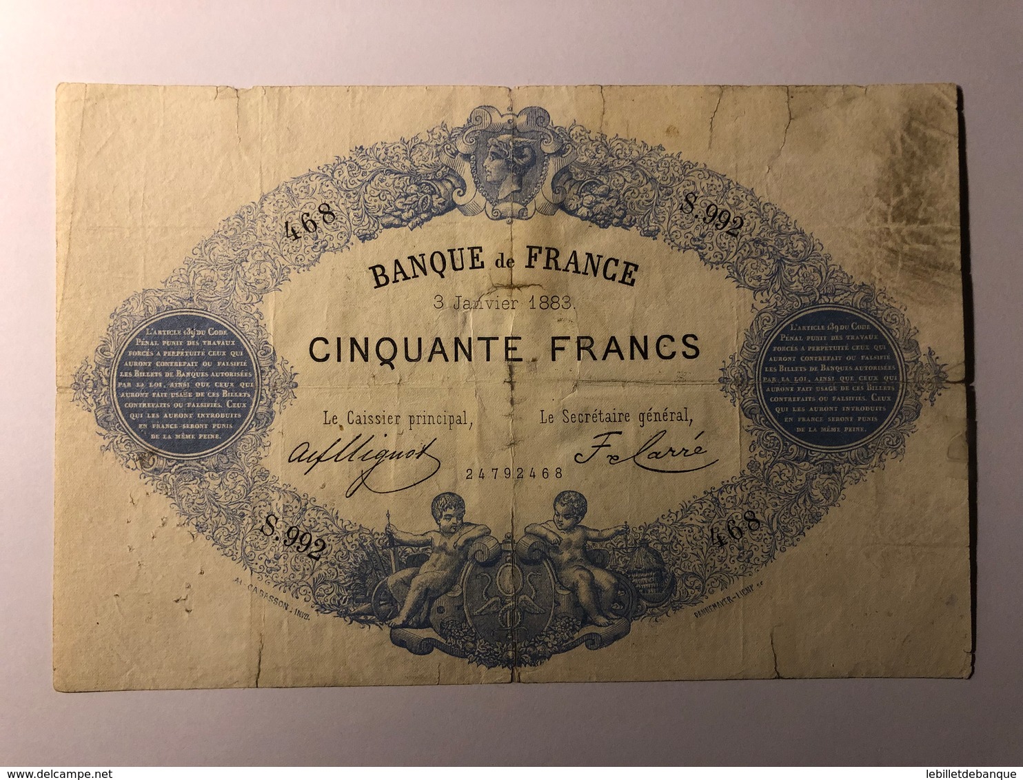Billet 50 Francs Indices Noirs Type 1868 - ...-1889 Anciens Francs Circulés Au XIXème