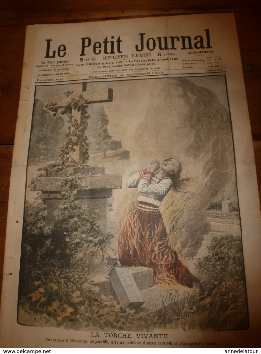 1908 LE PETIT JOURNAL:Suicide Mystique ;Chasse à L'éléphant En Automobile;Centenaire D'Erfurt,Napoléon Et Le Vétéran;etc - Le Petit Journal