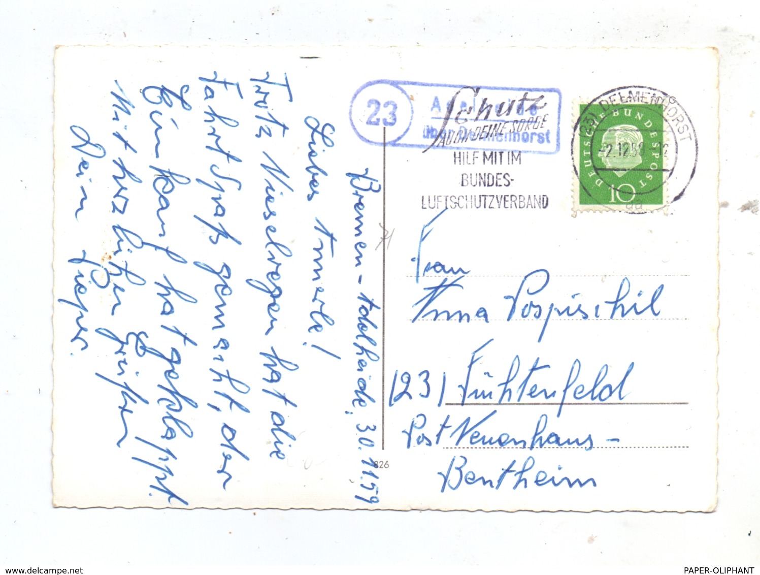 2870 DELMENHORST, Postgeschichte, Landpost-Stempel "Adelheide über Delmenhorst", 1959 - Delmenhorst