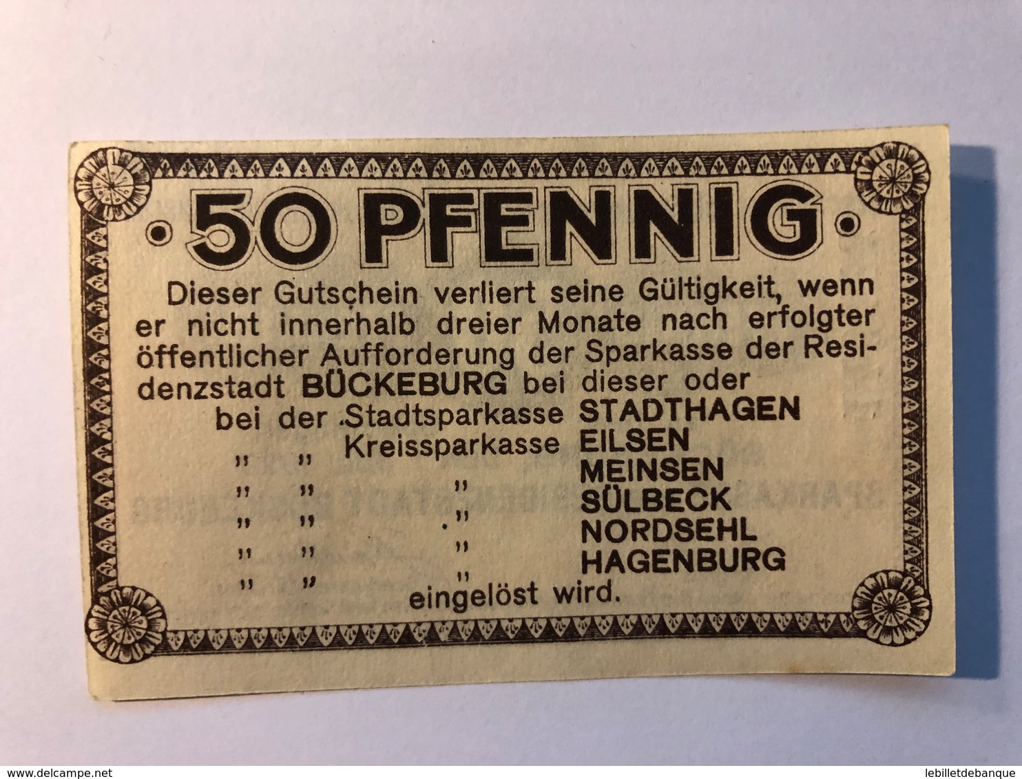Allemagne Notgeld Buckeburg 50 Pfennig - Collections