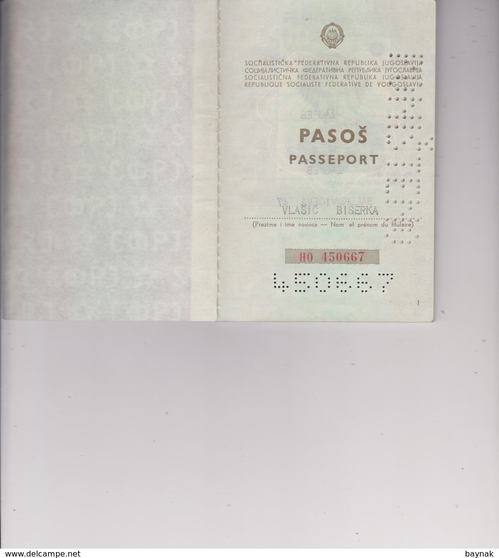 P75  --  SFR  YUGOSLAVIA  ---     PASSPORT   --   LADY PHOTO  ~~  1979 - Historical Documents