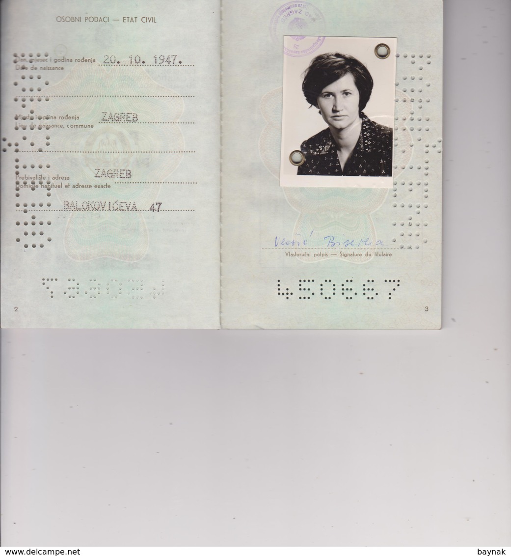 P75  --  SFR  YUGOSLAVIA  ---     PASSPORT   --   LADY PHOTO  ~~  1979 - Historical Documents