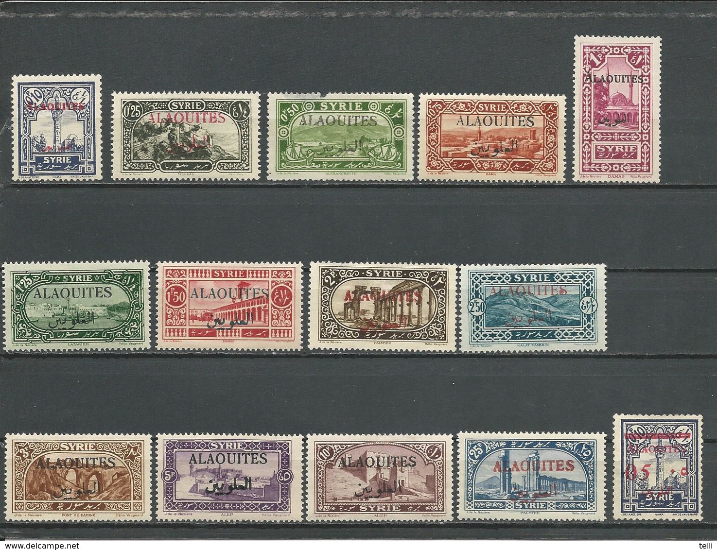 ALAOUITES Scott 25-37, 46 Yvert 22-34, 41 (14) * Cote 68,50 $ 1925-8 Dent Sur Le 0,50p - Unused Stamps