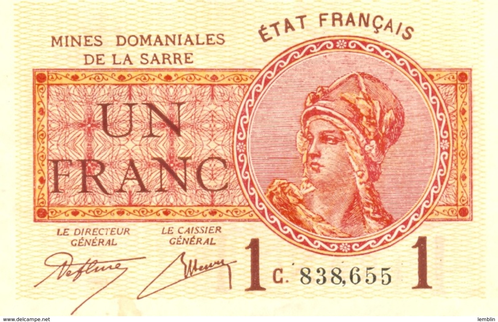 1 FRANC DE LA SARRE NEUF 1920 - [11] Emissions Locales