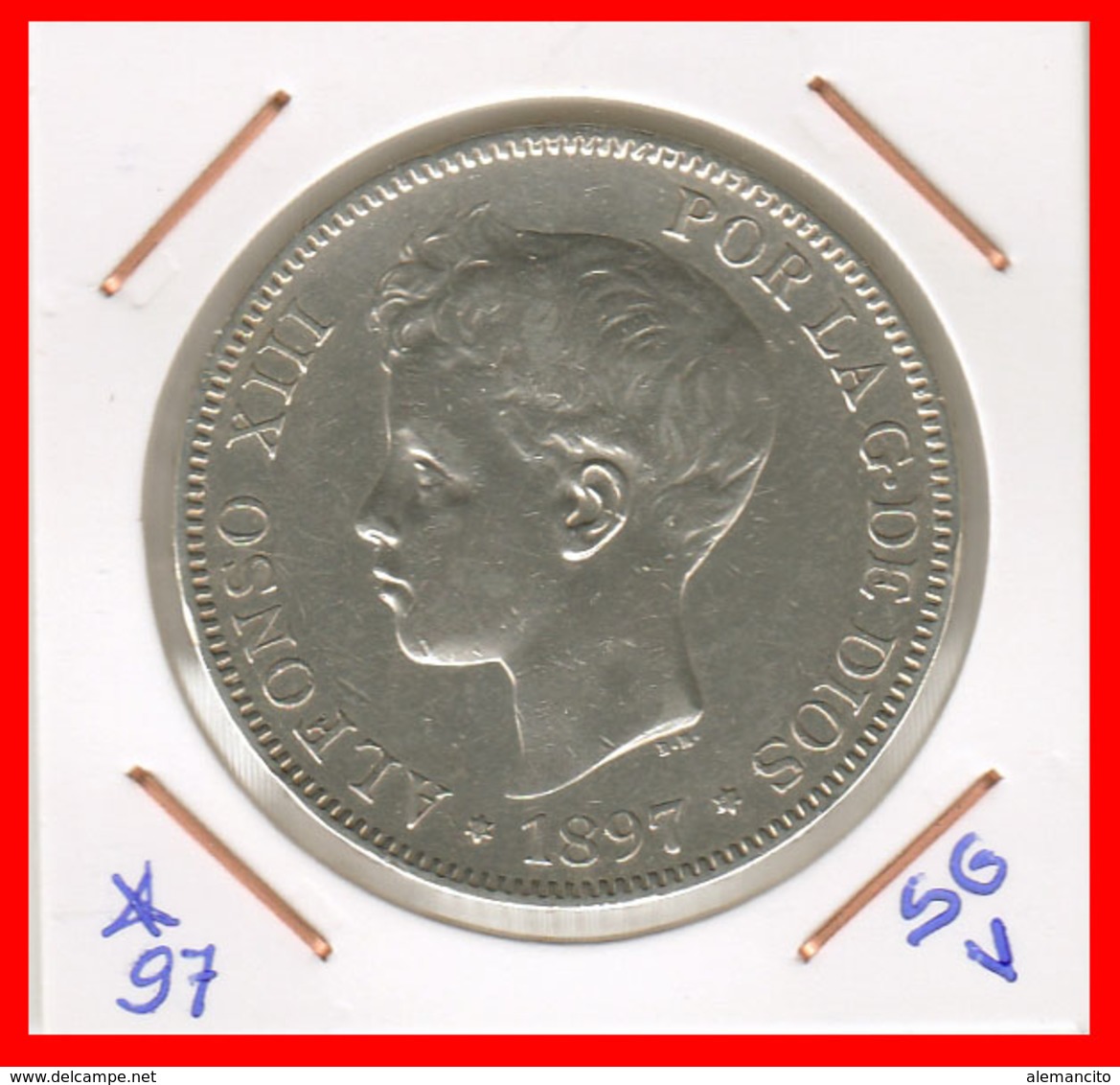 ESPAÑA MONEDA DE ALFONSO XIII. 5 PESETAS PLATA 1897 -- V-SG - Premières Frappes