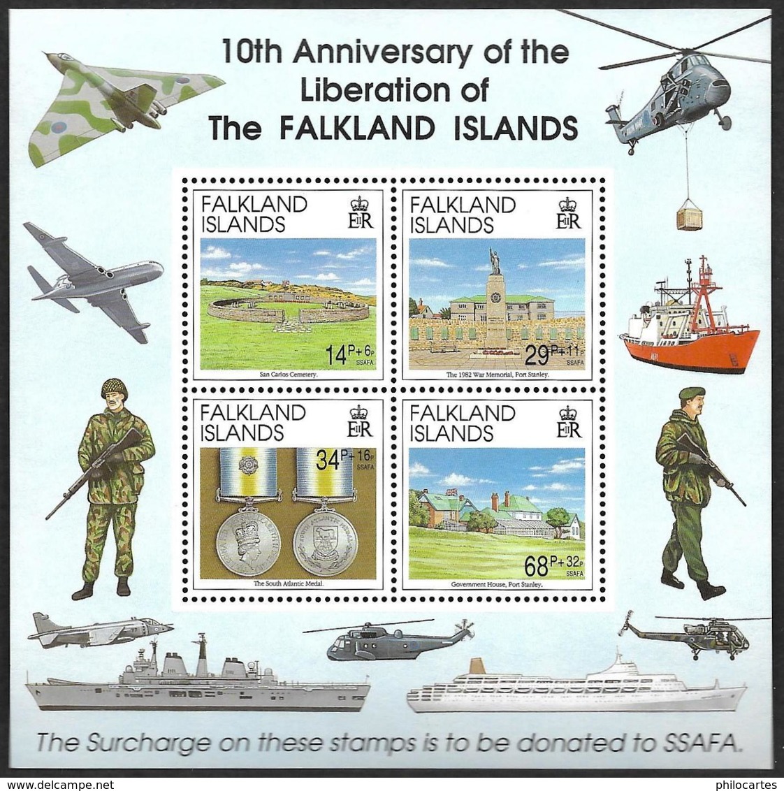 FALKLAND  1992 -   BF   N°  9 - Anniversaire De La Libération - Surcharge En Faveur Du SSAFA - Falkland