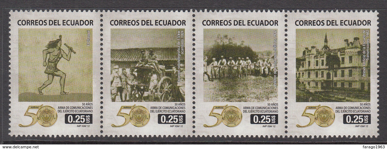 2012 Ecuador Army Military Communication Bicycle  Complete Strip Of 4  MNH - Ecuador