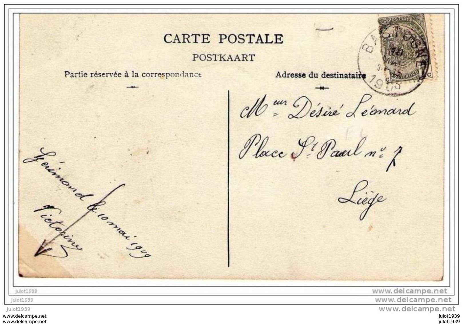 GERIMONT ..-- SAINTE - ODE ..-- Hôtel LUC - NOEL . 1909 Vers LIEGE ( Mr Désiré LEONARD ) . Voir Verso . - Sainte-Ode