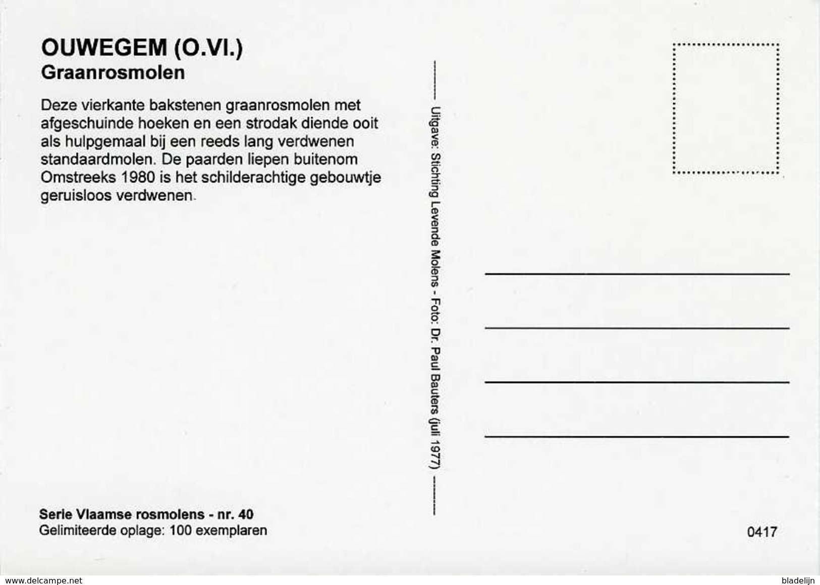 OUWEGEM - Zingem (O.Vl.) - Molen/moulin - Historische Prentkaart (1977) Van De Verdwenen Rosmolen In Verval - Zingem