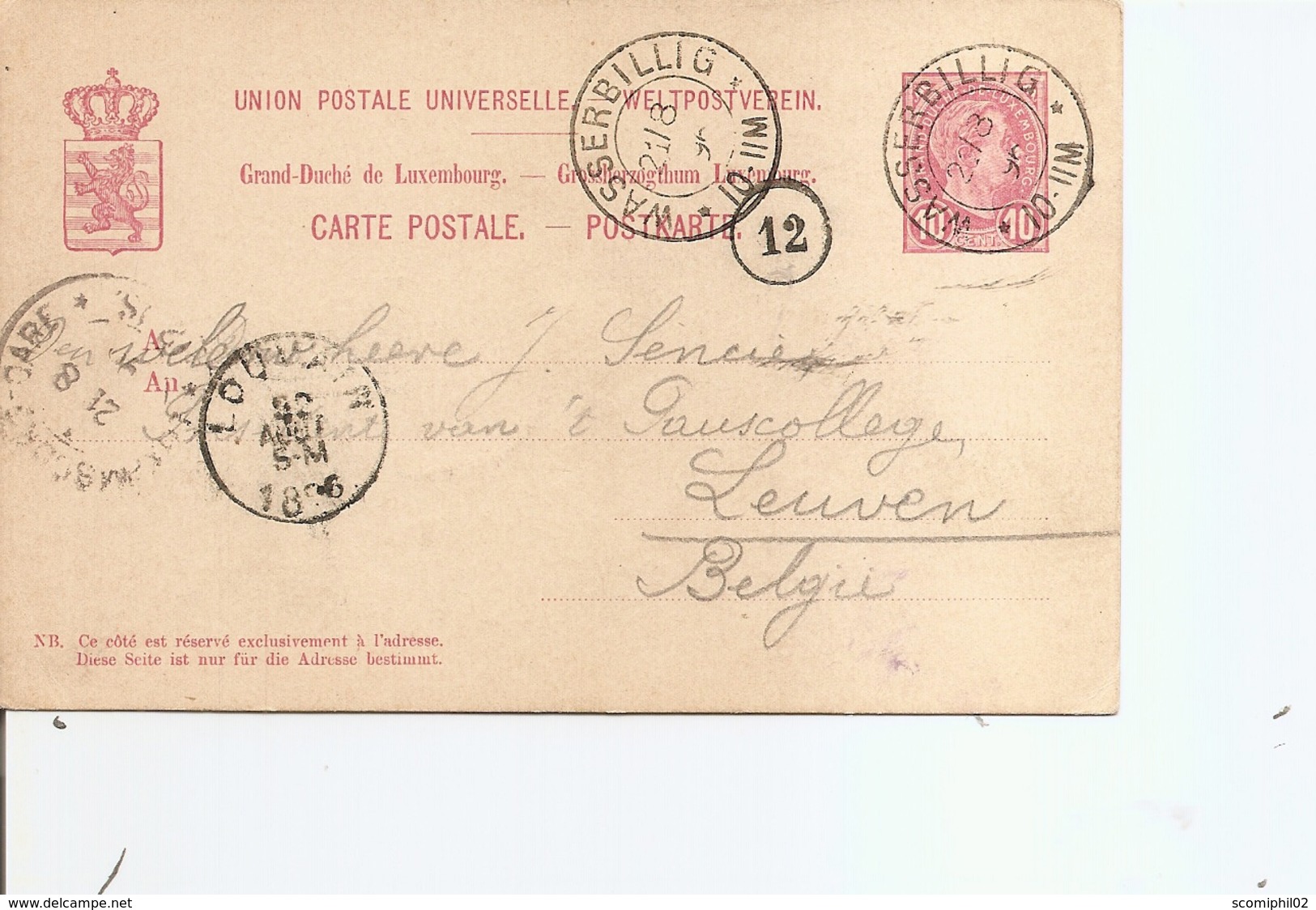 Luxembourg ( EP De 1896 De Wasserbillig Vers La Belgique à Voir) - 1895 Adolphe De Profil