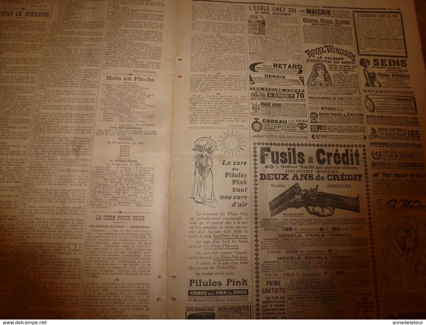 1908 LE PETIT JOURNAL:Horrible accident à Ham-Haute,Thionville;Congrès aléniste,Dijon;Stépan le nihiliste;Belle-Île;etc