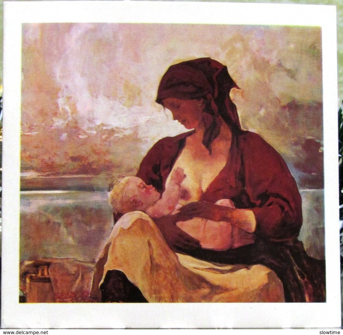 Mother Breastfeeding Baby Art USSR Russia Postcard - Women