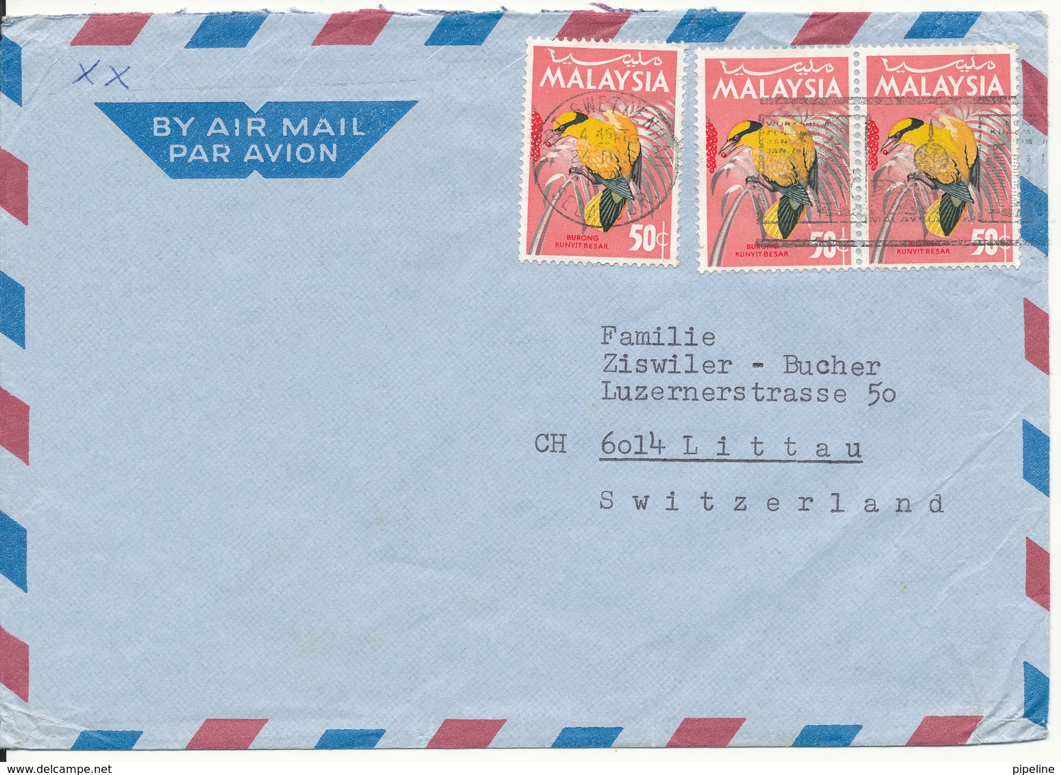 Malaysia Air Mail Cover Sent To Switzerland 24-12-1971 ?? Topic Stamps BIRDS - Malaysia (1964-...)