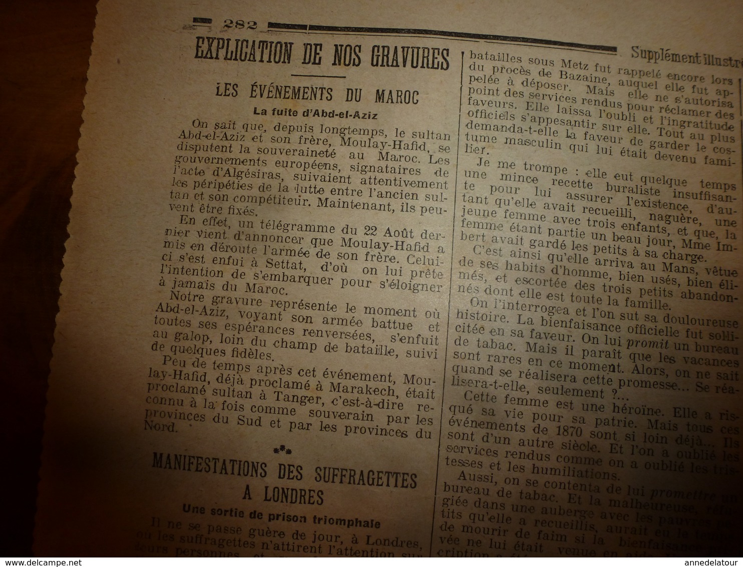 1908 LE PETIT JOURNAL:Manifestation Féministe "suffragettes",London (Miss Edith New); La Fuite D' Abd-el-Aziz(Maroc);etc - Le Petit Journal