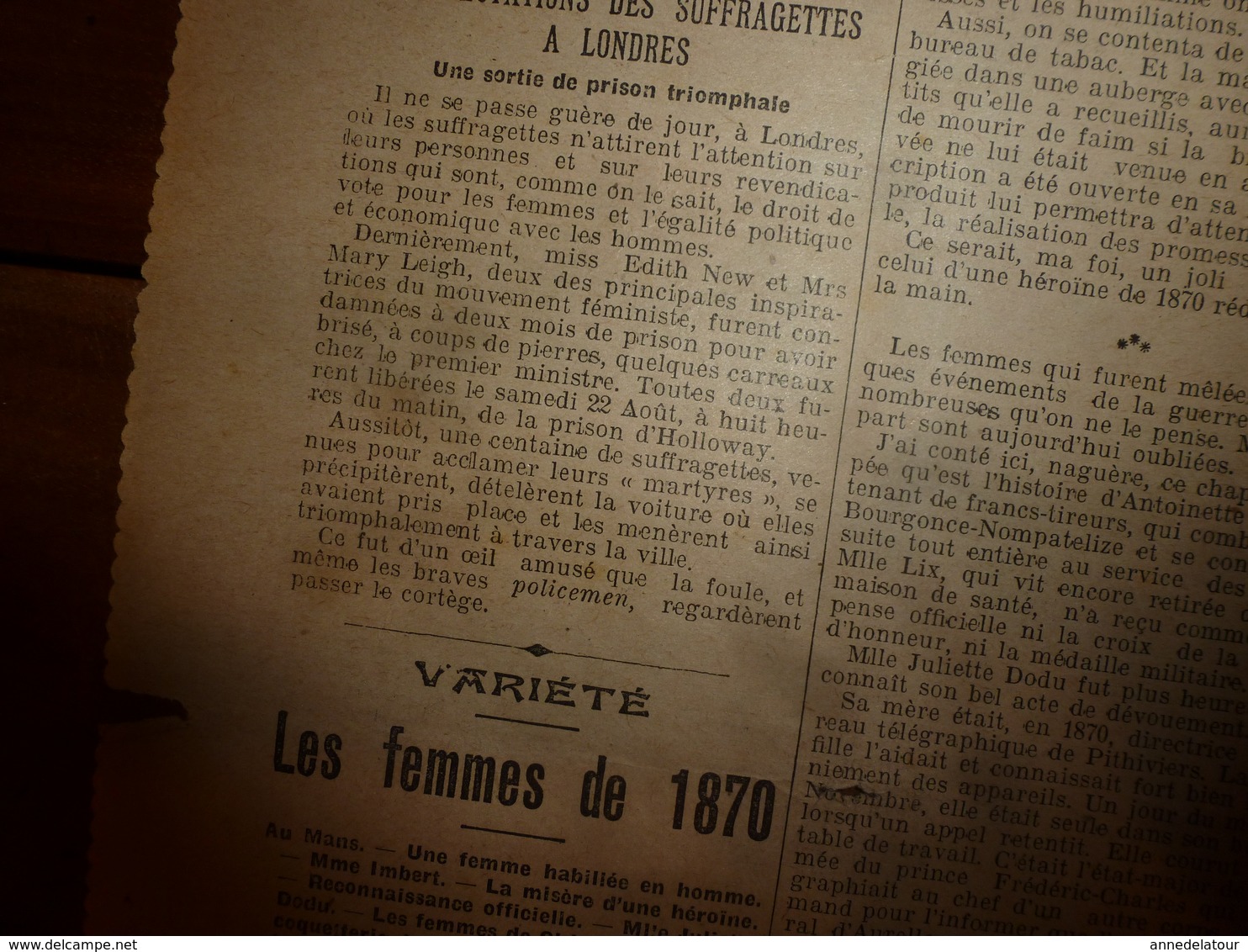 1908 LE PETIT JOURNAL:Manifestation Féministe "suffragettes",London (Miss Edith New); La Fuite D' Abd-el-Aziz(Maroc);etc - Le Petit Journal