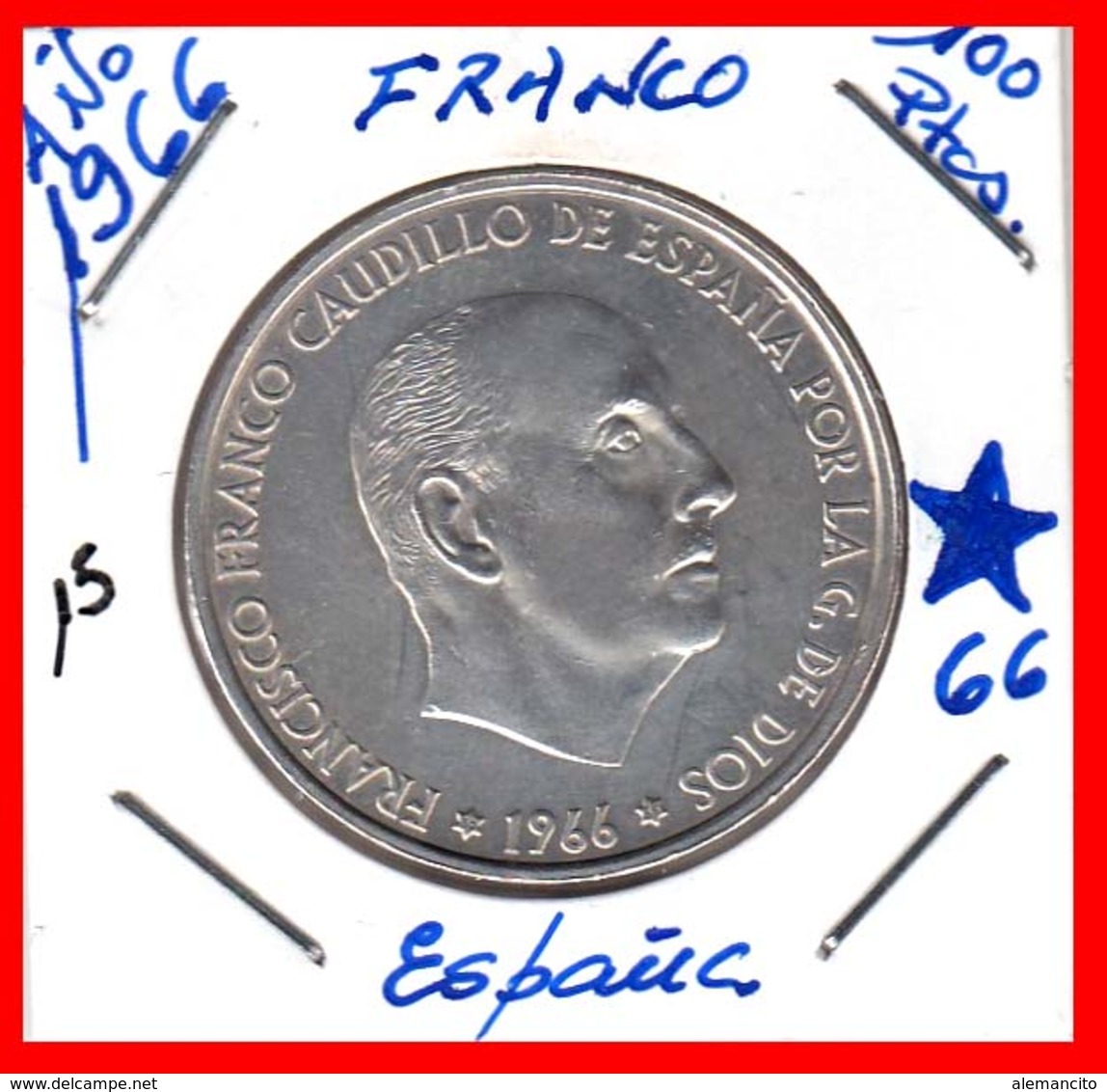 ESPAÑA: 100 PESETAS PLATA FRANCO 1966 *19* *66* - 100 Pesetas