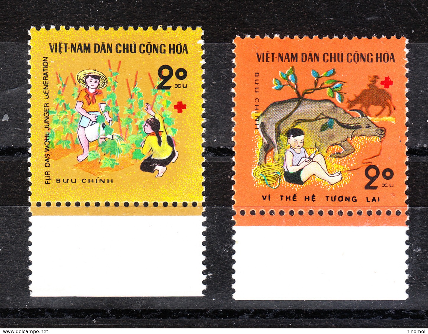 Vietnam  - 1990. Pro Croce Rossa : Infanzia. For Red Cross. Children With Plants And Buffalo. MNH - Red Cross