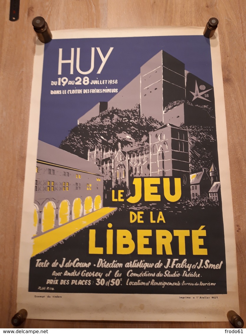 OUDE AFFICHE 1950-1965, HUY, JUILLET 1958, LE JEU DE LA LIBERTE, ' (+/- 73x50cm), ILLUSTRATEUR  PUBLI RICA, EXPO 58 - Affiches