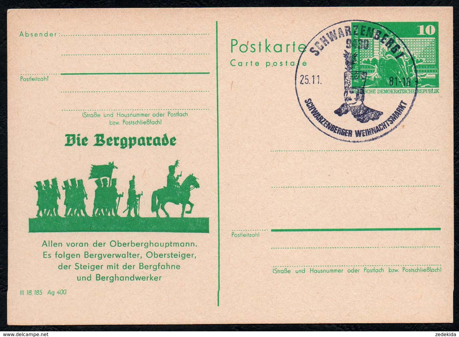 C1549 - Schwarzenberg - Privatpost Sonderstempel Die Bergparade - Privatpostkarten - Ungebraucht