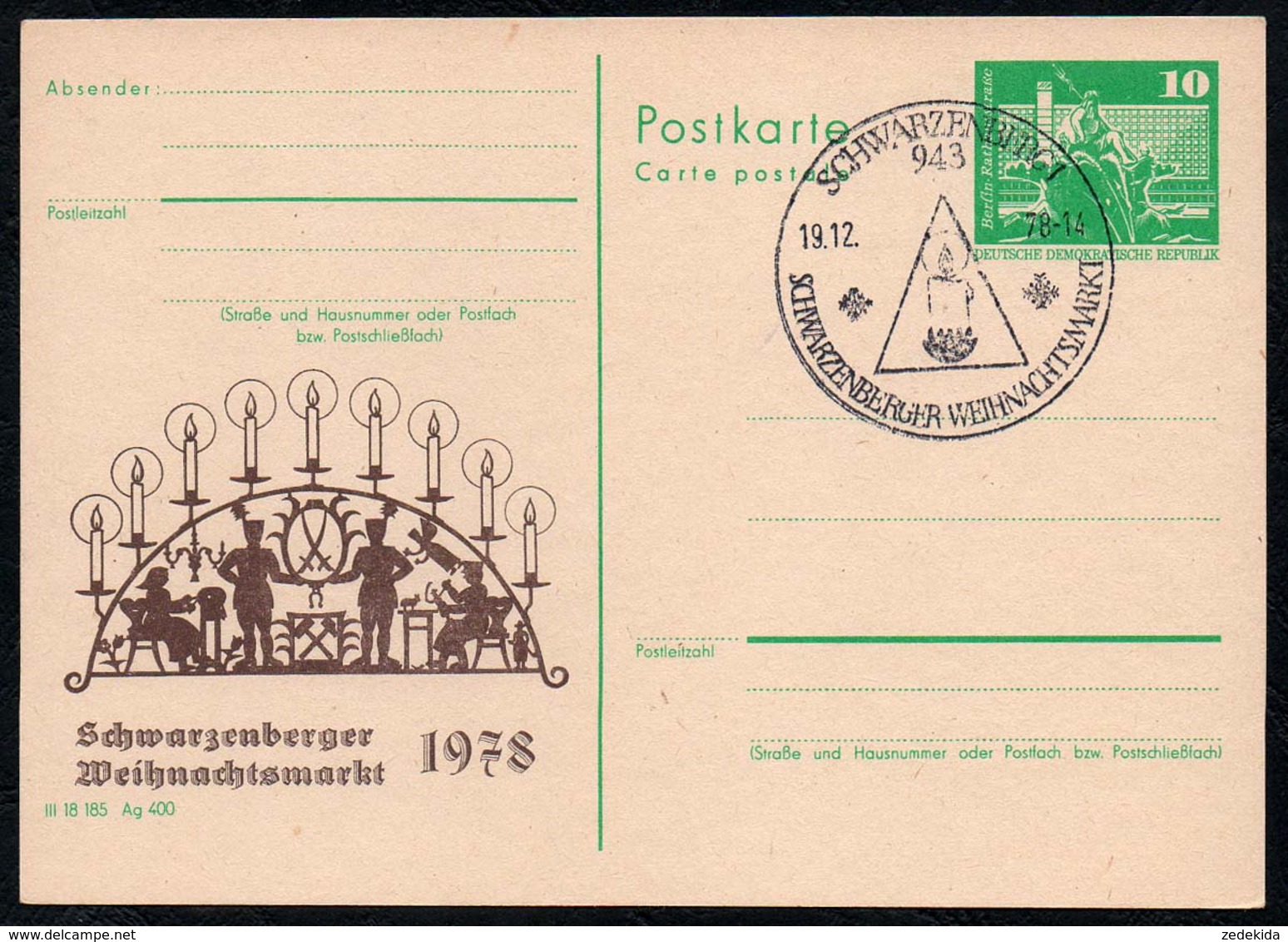 C1551 - Schwarzenberg - Privatpost Sonderstempel Weihnachtsmarkt - Private Postcards - Mint