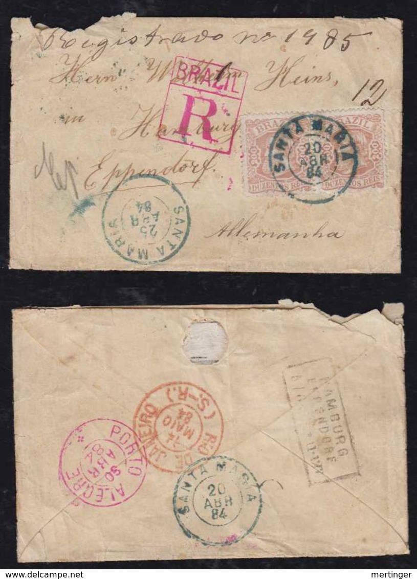 Brazil Brasil 1884 Registered Cover 2x 200R DOM Pedro SANTA MARIA To EPPENDORF HAMBURG Germany - Storia Postale