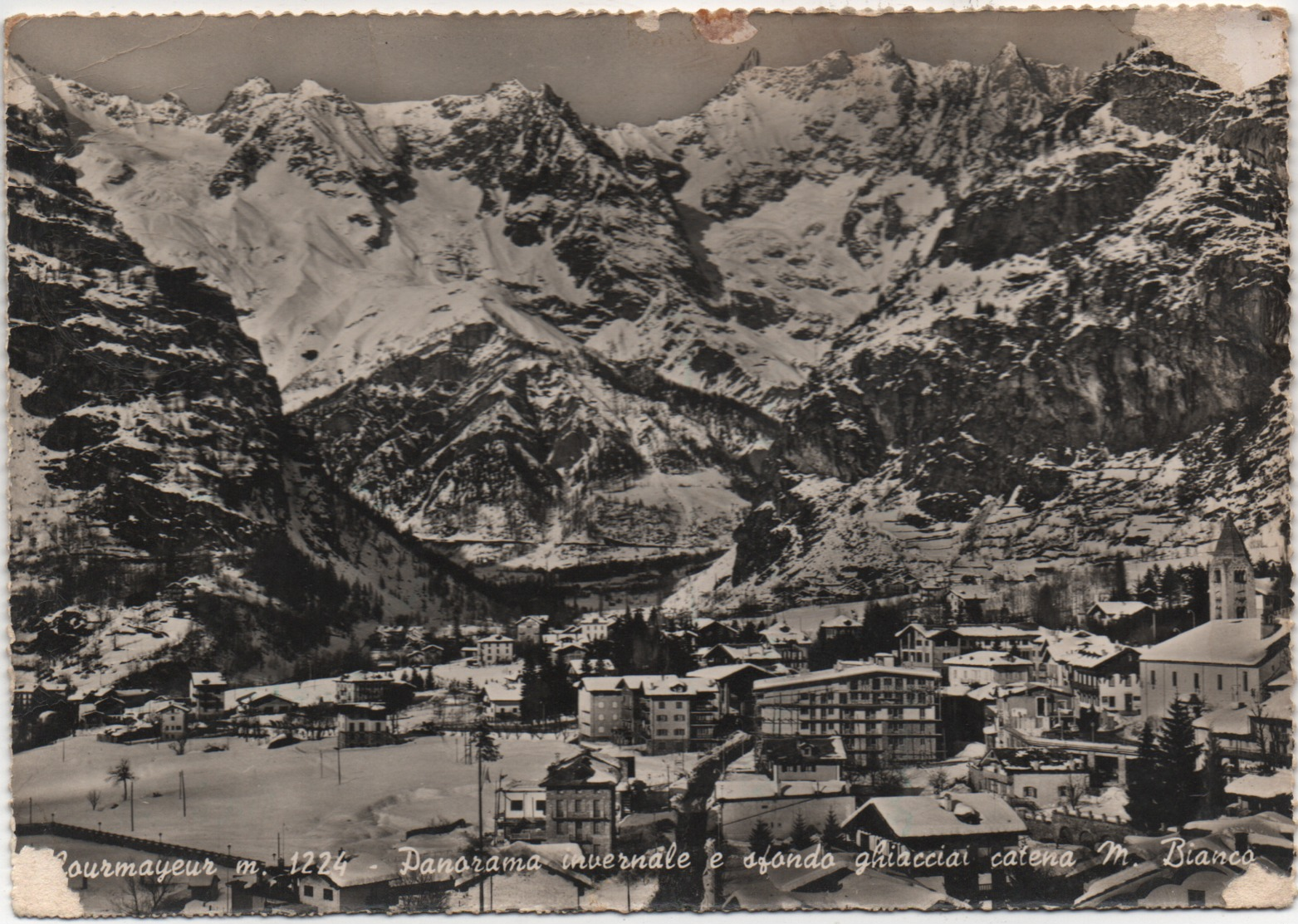 Courmayeur (Aosta): Panorama Invernale E Sfondo Ghiacciai Monte Bianco. Viaggiata 1961 - Autres & Non Classés