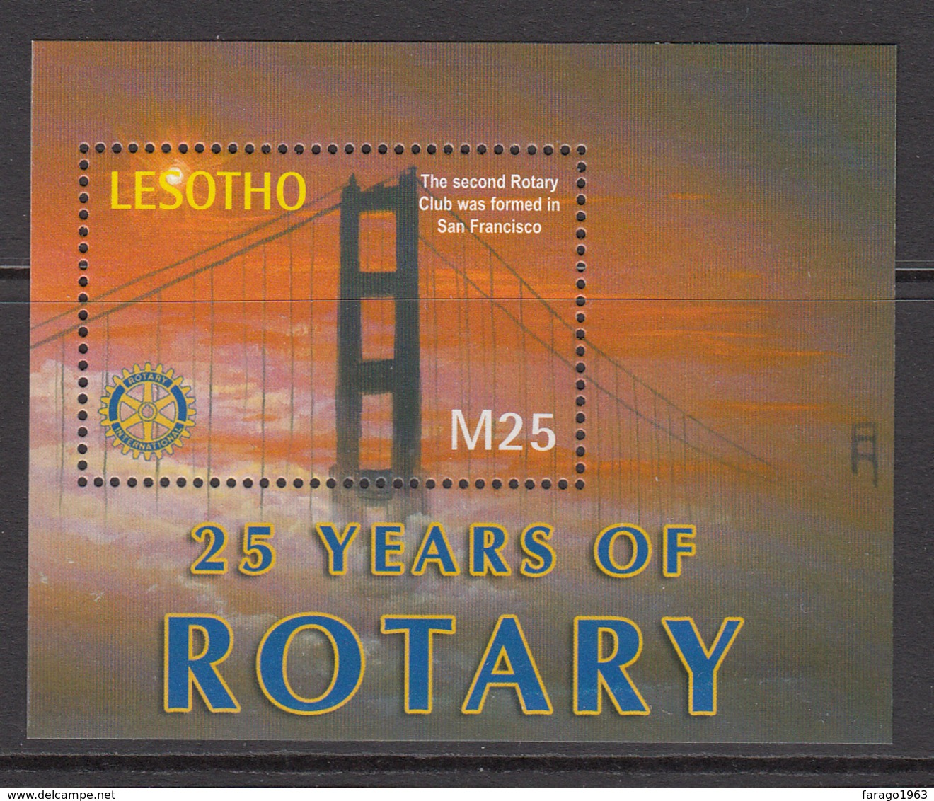 2002 Lesotho Rotary International Golden Gate Bridge Complete Set Of 2 + 2 Souvenir Sheets MNH - Lesotho (1966-...)