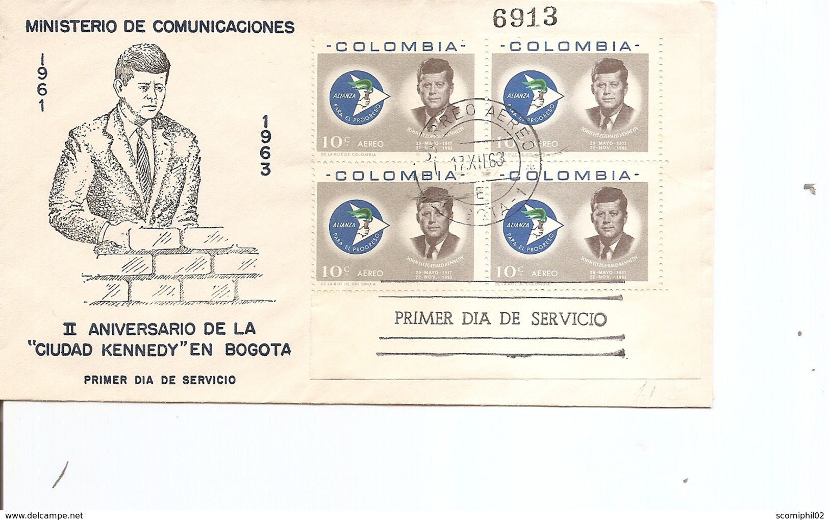 Kennedy ( FDC De Colombie De 1963 Avec Timbres En Bloc De 4 à Voir) - Kennedy (John F.)