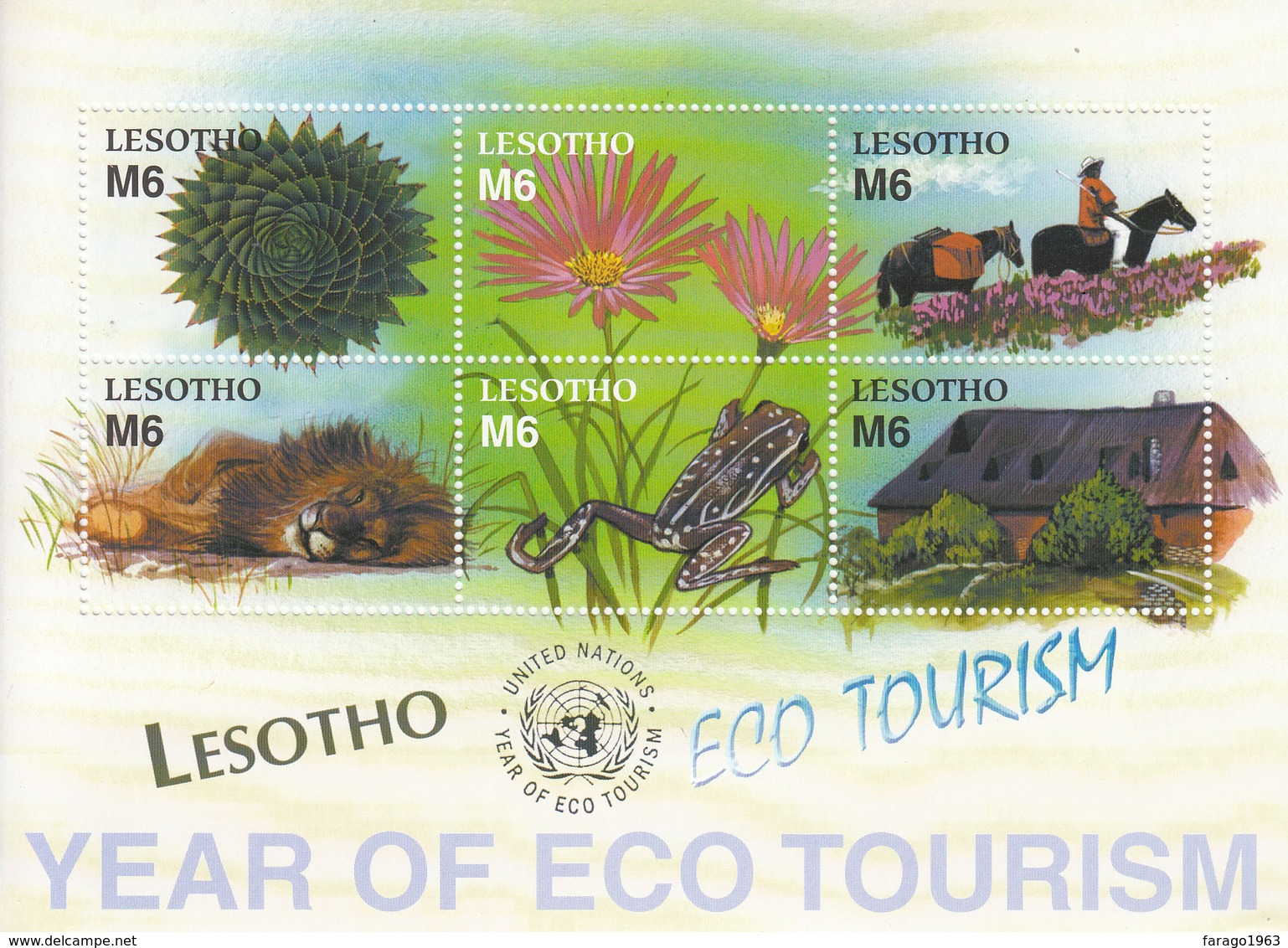 2002 Lesotho Ecotourism Birds Lions Frogs Horses Complete Set Of 2 Sheets MNH - Lesotho (1966-...)