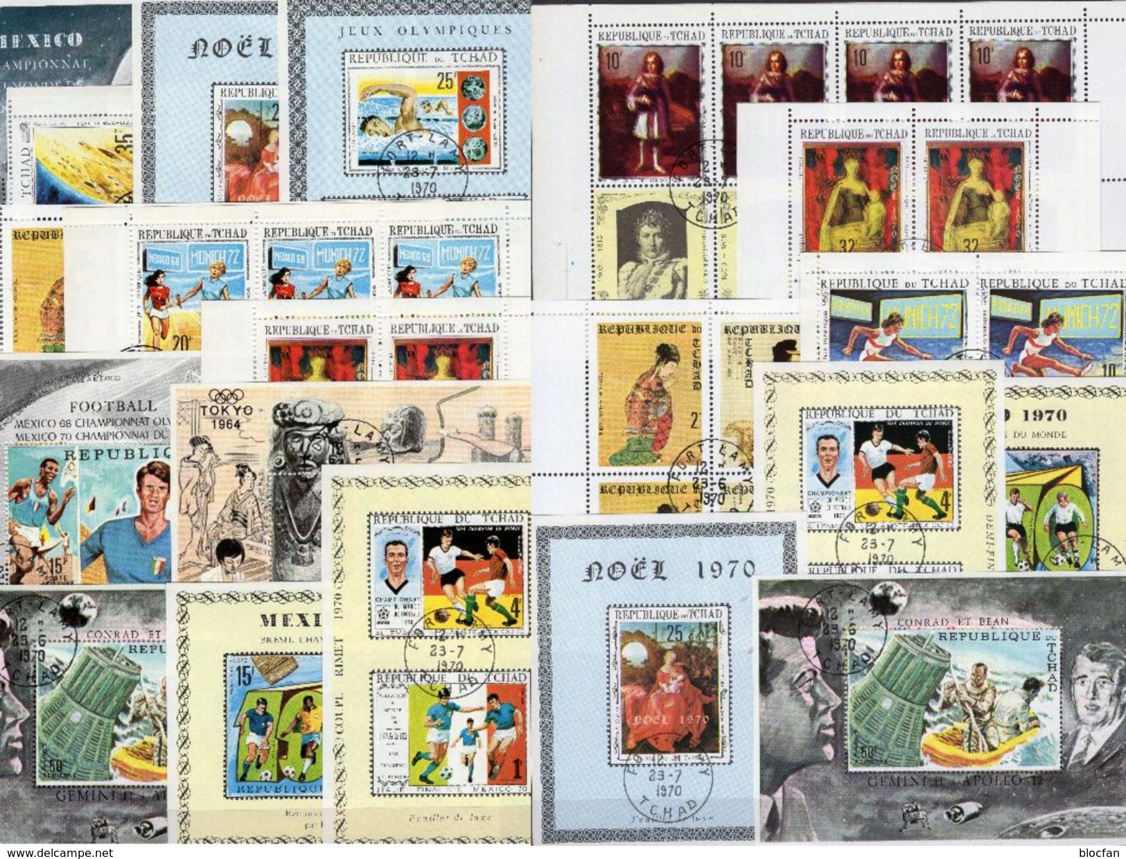 Topic Set 15 Blocks Tchad Block Out 1970-1984 O 100€ Hoja Olympic M/s Art S/s Space Blocs Soccer Sheetlet Bf Africa - Chad (1960-...)