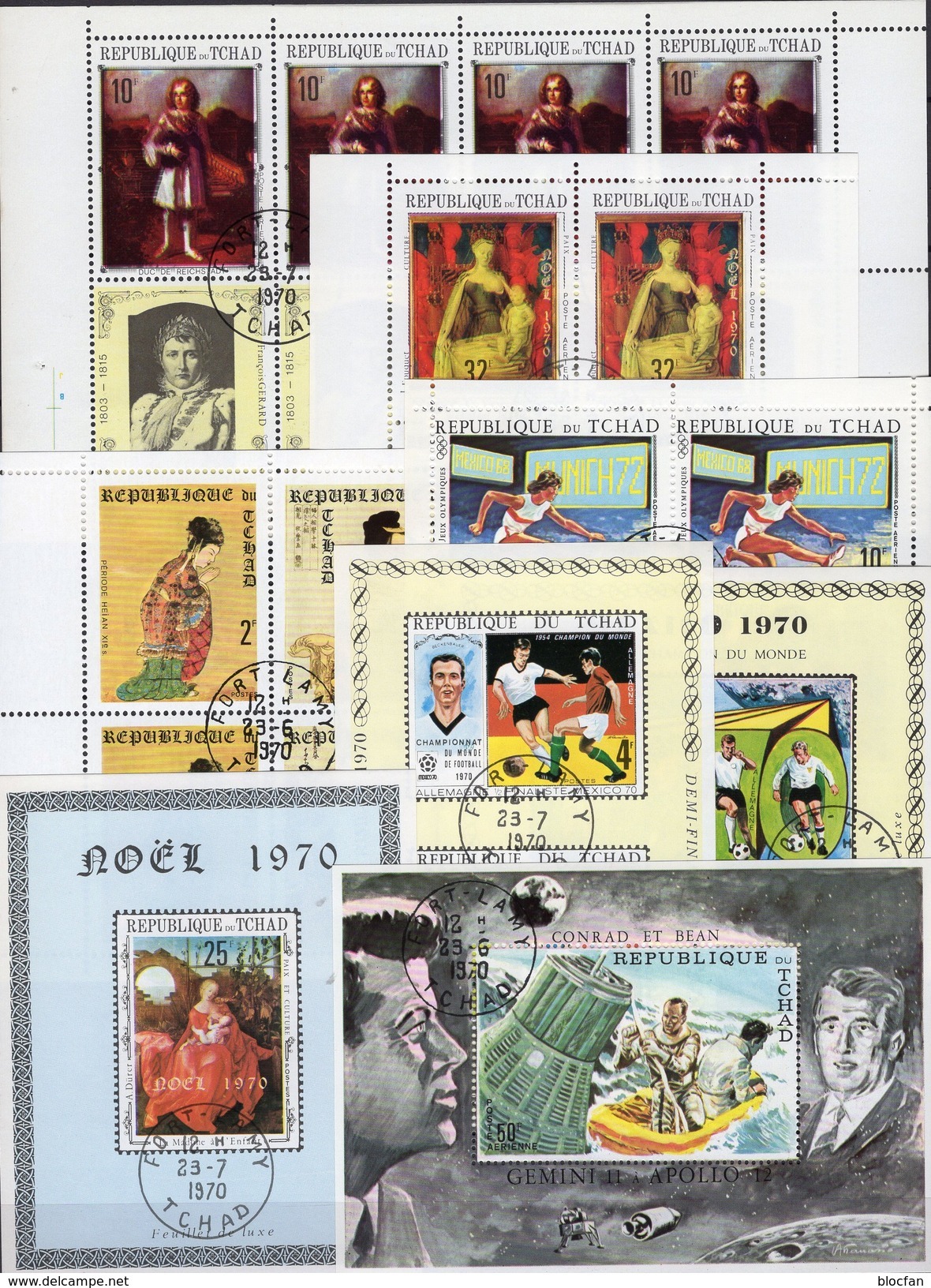 Topic Set 15 Blocks Tchad Block Out 1970-1984 O 100€ Hoja Olympic M/s Art S/s Space Blocs Soccer Sheetlet Bf Africa - Chad (1960-...)