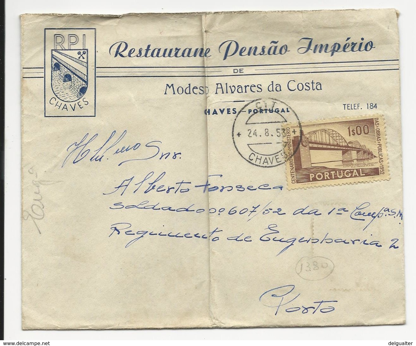 Cover * 1953 * Portugal * Chaves * Restaurante Pensão Império - Lettres & Documents