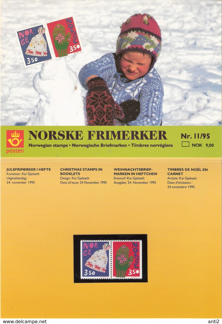 Norway Norge 1995 Christmas, Knittet Caps And Mittens   Mi 1200-1201  MNH(**) In Presentation Folder - Neufs