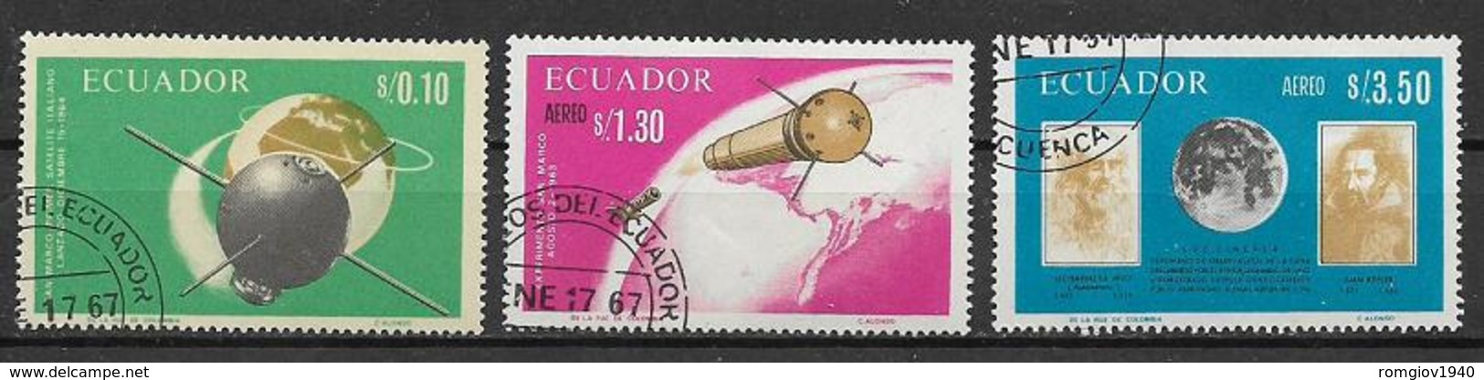 ECUADOR 1967  SATELLITE ITALIANO SAN MARCO YVERT. 774+POSTA AEREA 476-477 USATA VF - Ecuador