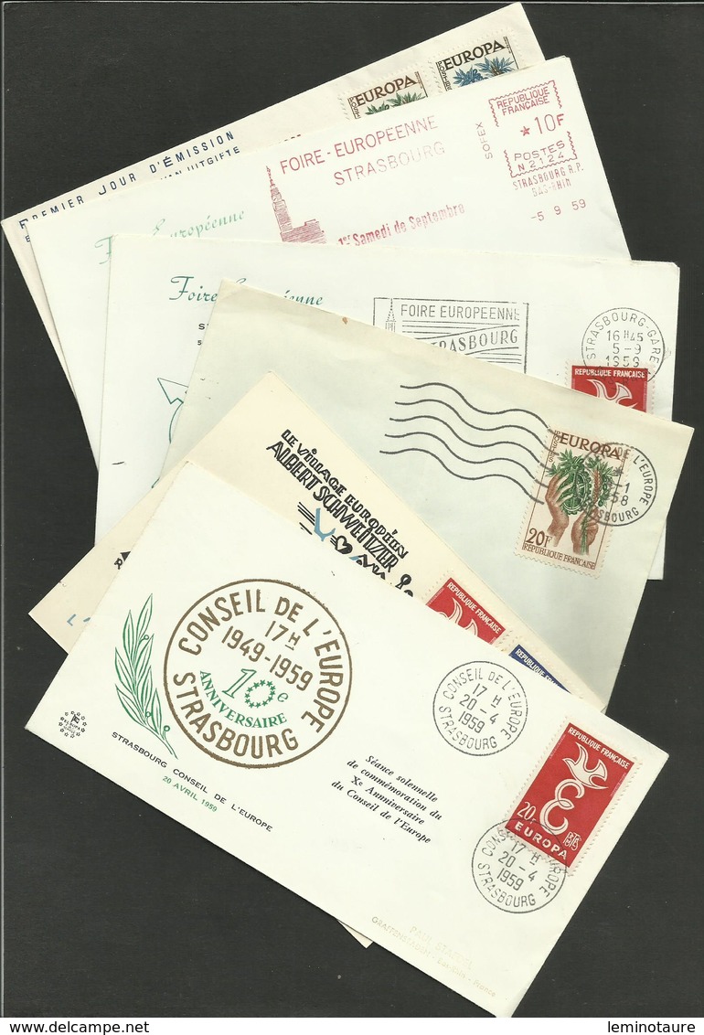 Lot 6 Enveloppes " CONSEIL DE L'EUROPE - STRASBOURG " Flammes & Cachets... Toutes Scannées - 1921-1960: Période Moderne