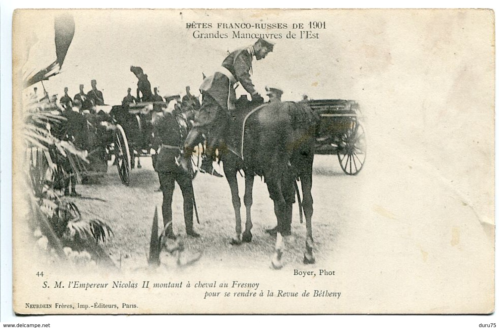 Fêtes Franco Russe De 1901 Grandes Manoeuvres De L'Est (Bétheny) Nicolas II Montant à Cheval Au Fresnoy Pour Revue - Manoeuvres