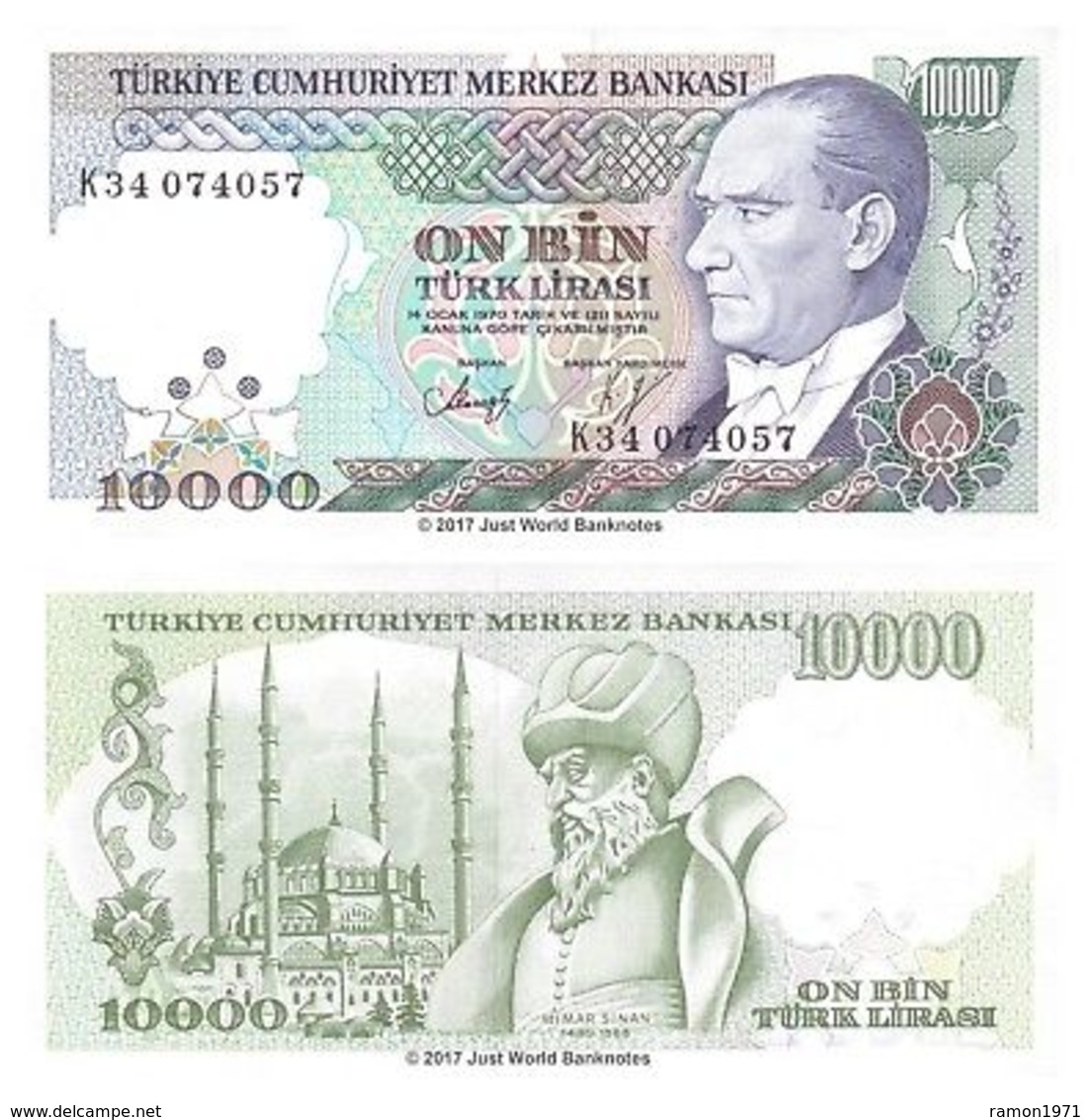Turkey - 10000 Liras 1989 UNC - Turchia