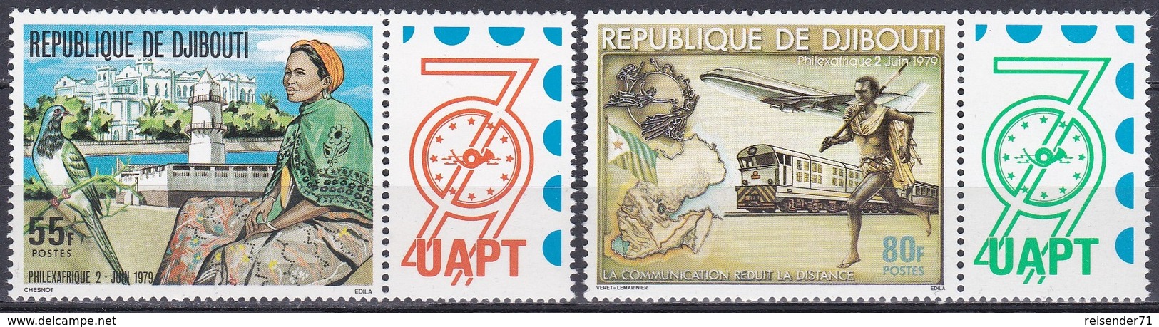 Dschibuti Djibouti 1979 Philatelie Philately PHILEXAFRIQUE Vögel Birds Tauben Doves Flugzeuge Aeroplanes, Mi. 251-2 ** - Dschibuti (1977-...)