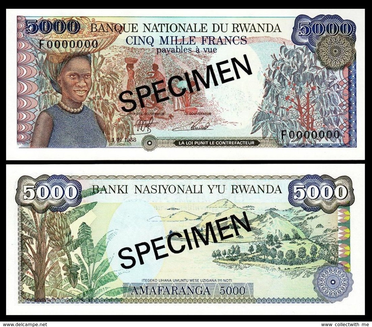 Rwanda 5000 Francs 1988 UNC Specimen - Rwanda