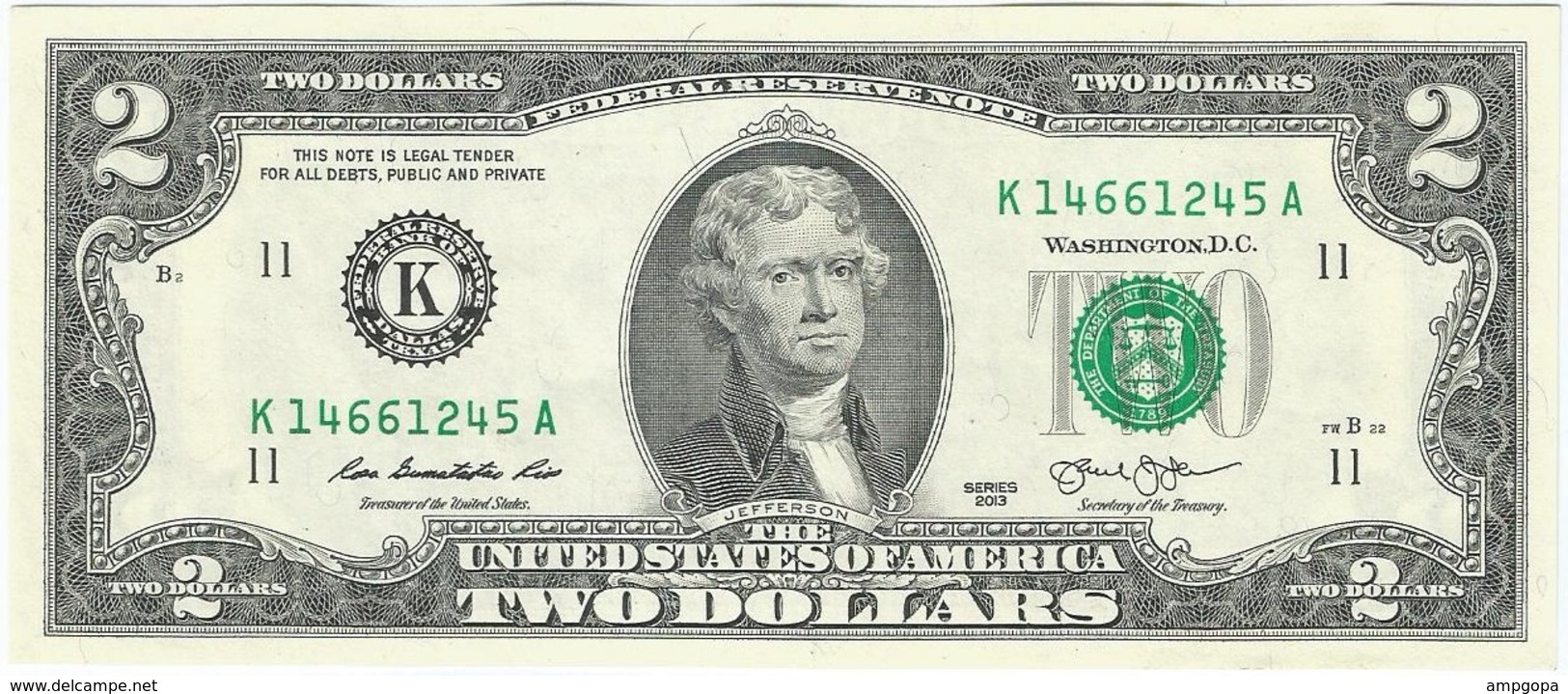 Estados Unidos - United States 2 Dollars 2013 Pick 538k UNC - Billetes De Estados Unidos (1928-1953)