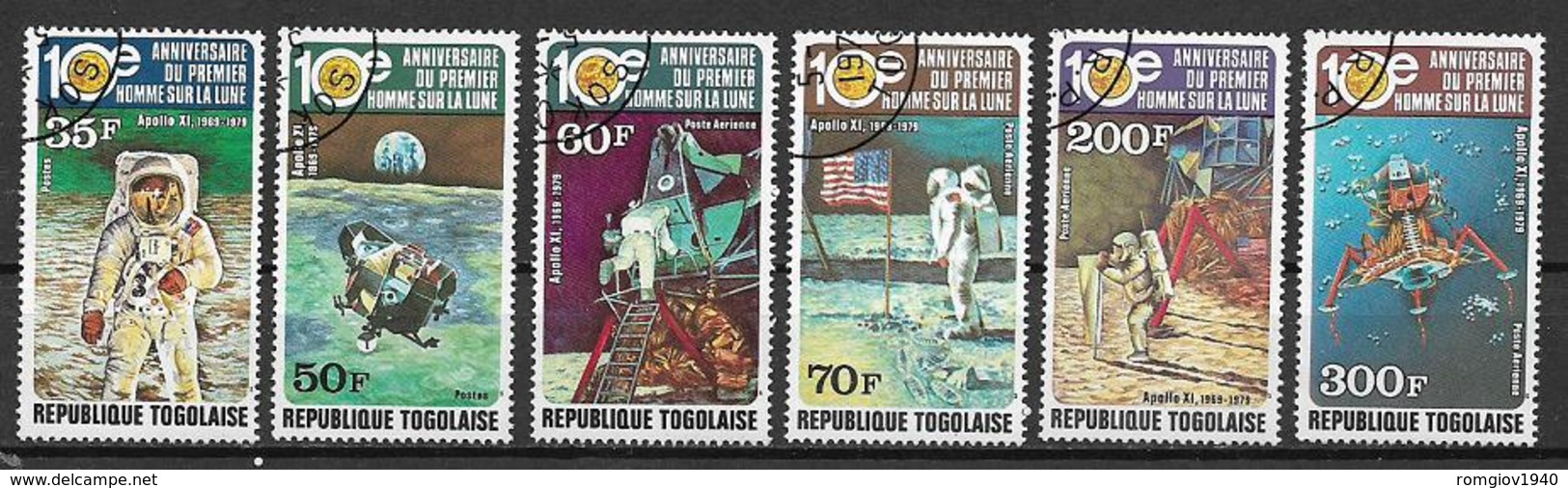 TOGO 1979 10°ANNIVERSARIO  DEL PRIMO UOMO SULLA LUNA YVERT. 963-964+POSTA AEREA 394-397 USATA VF - Togo (1960-...)