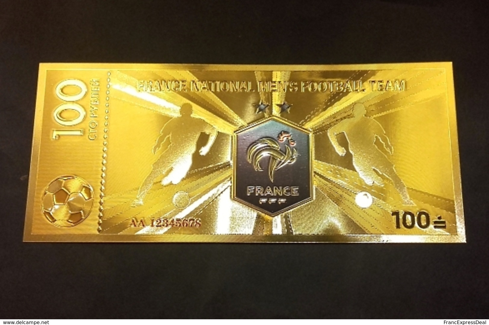 1 Billet Plaqué OR Couleur + Certificat ! ( Color GOLD Plated Banknote ) - Football France Coupe Du Monde 2018 - Russie