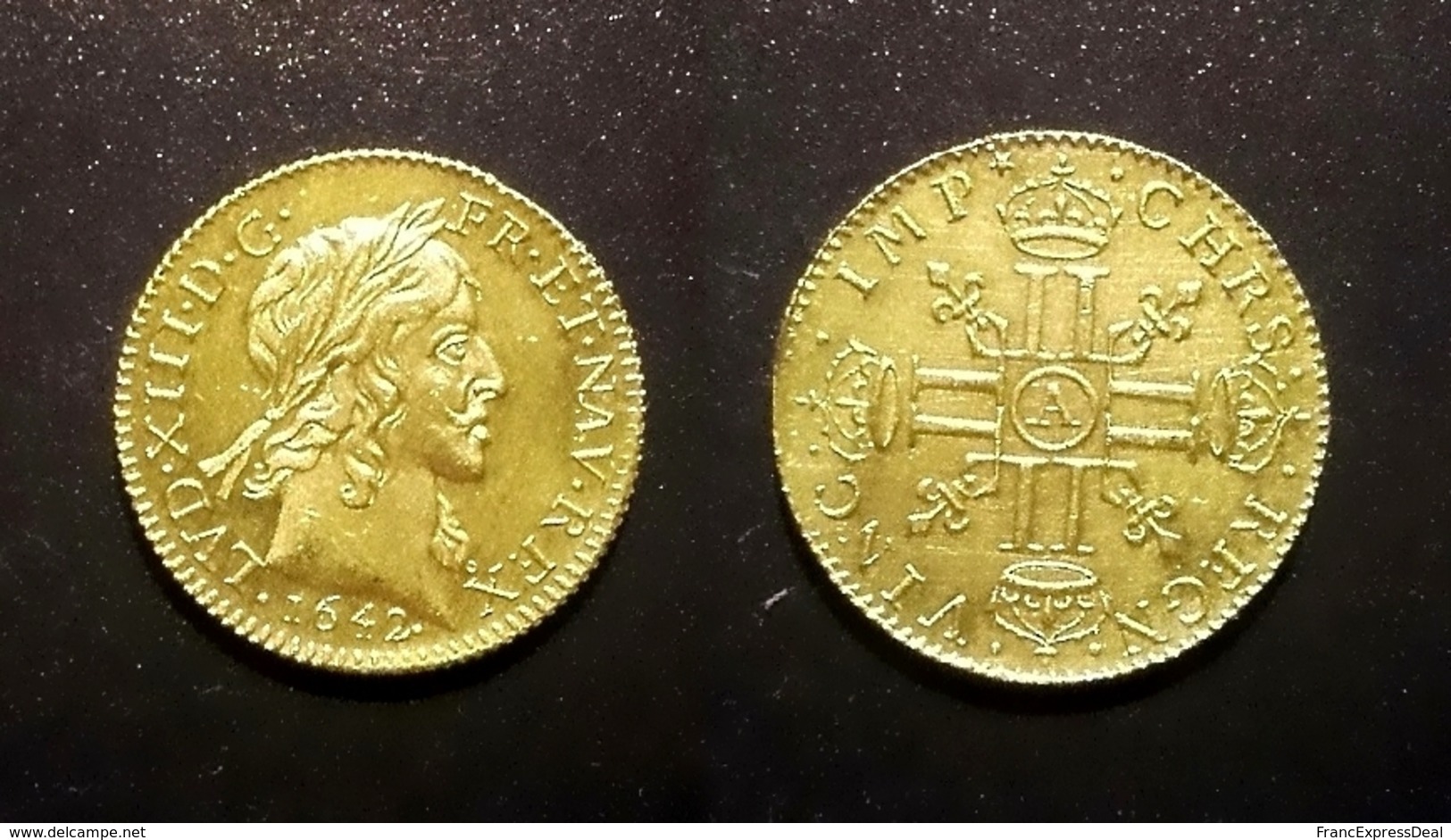 COPIE - Pièce Plaquée OR Sous Capsule ! ( GOLD Plated Coin ) - Louis XIII 1/2 Louis 1642 - 1610-1643 Louis XIII Le Juste