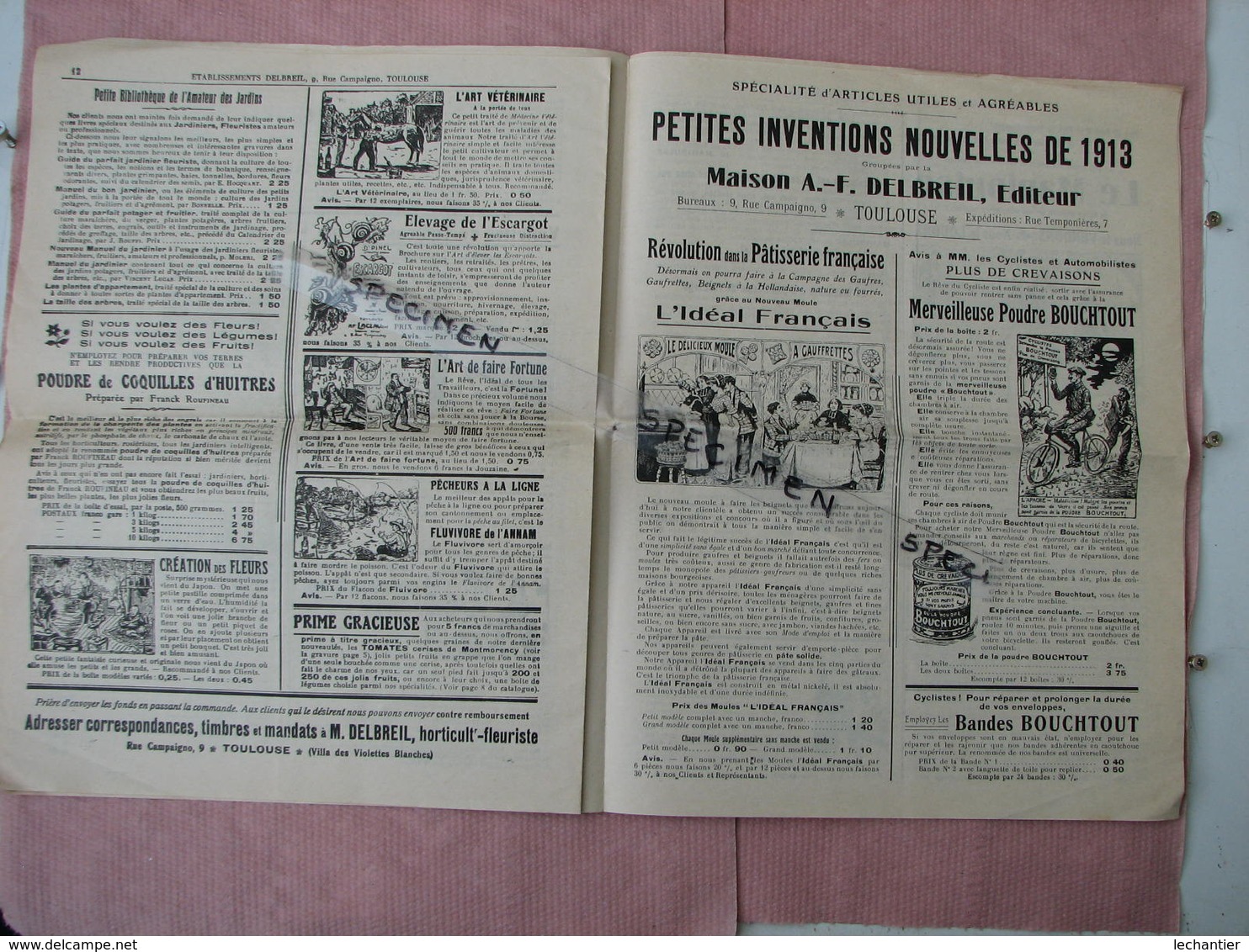 Toulouse curieux catalogue A.F. Delbreil graines et plantes nouvelles et autres pages d'inventions nouvelles 1913/14