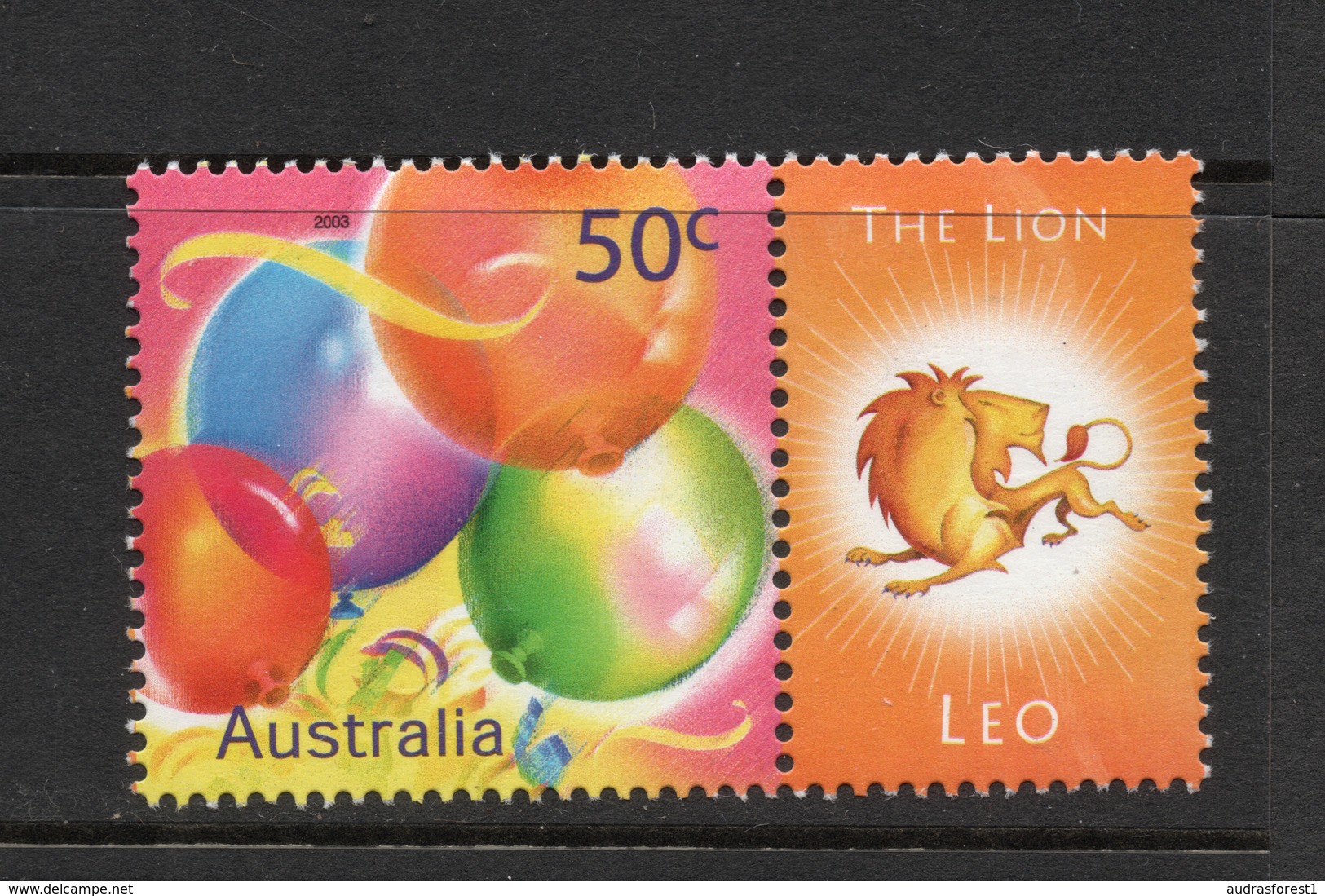 2003 ZODIAC - LEO THE LION 50c MNH BALLOONS Stamp With RIGHT MARGIN TAB - Issued In AUSTRALIA - Ongebruikt