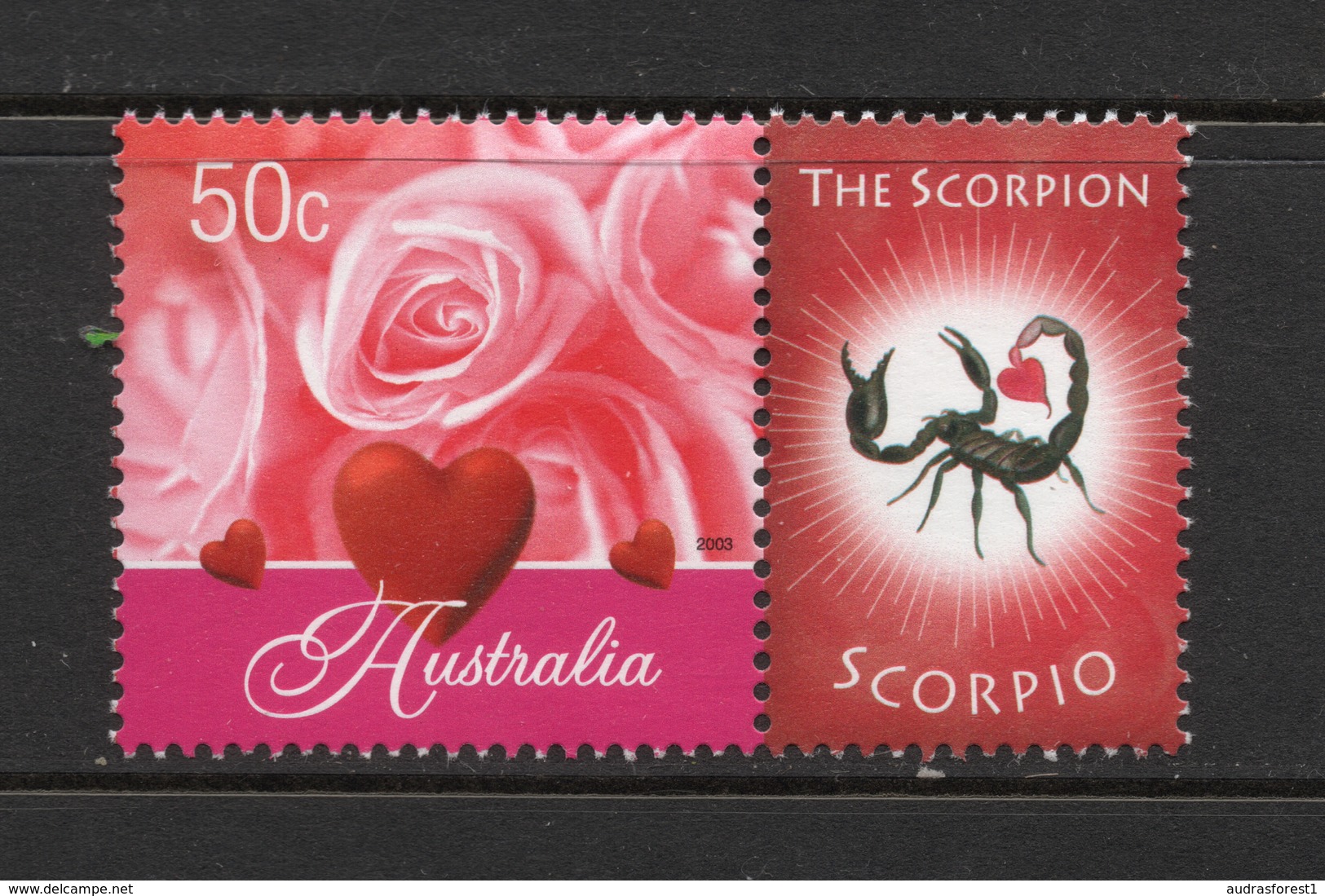 2003 ZODIAC - SCORPIO THE SCORPION 50c MNH RED ROSES Stamp With RIGHT MARGIN TAB - Issued In AUSTRALIA - Neufs