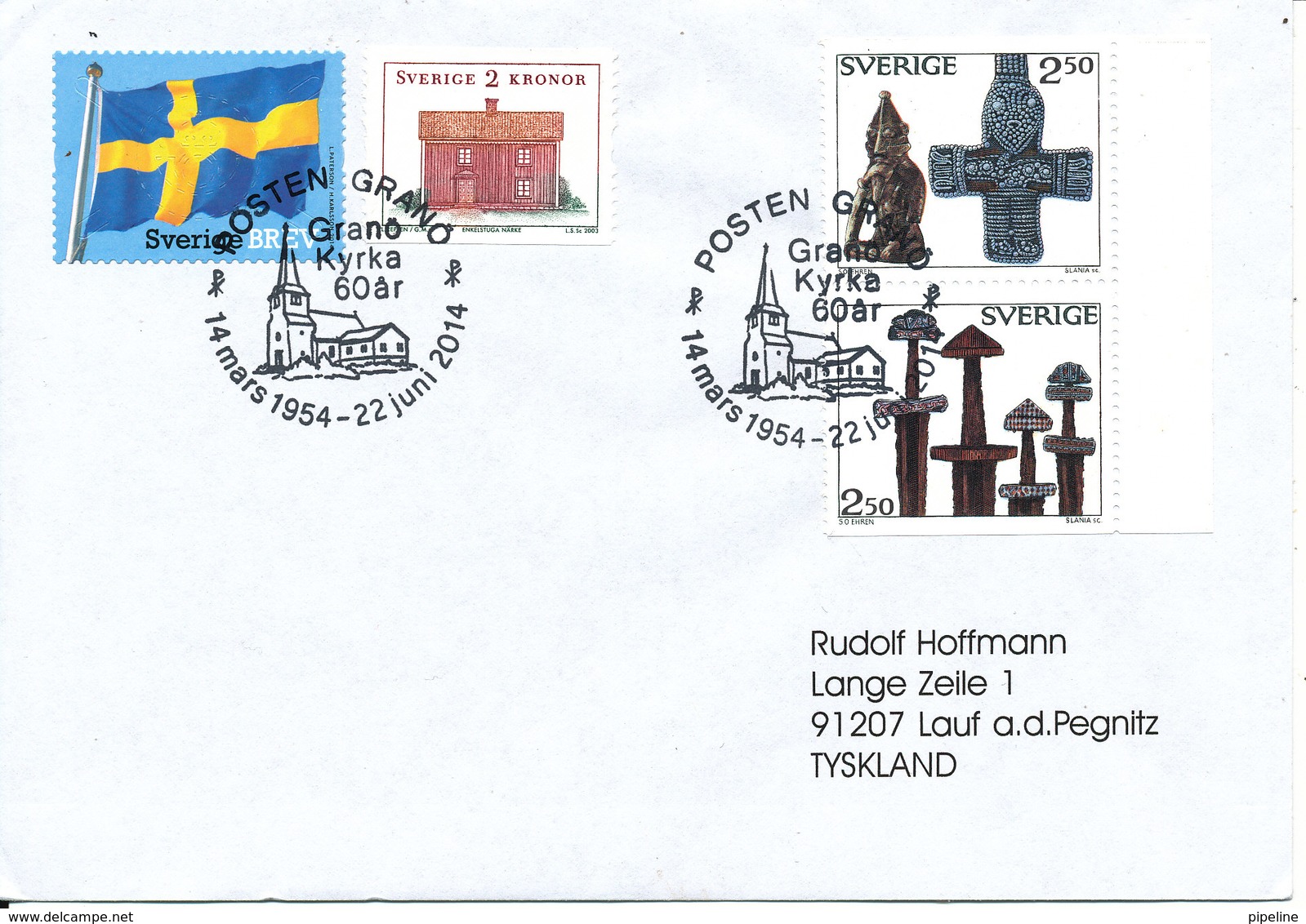 Sweden Cover With Special Postmark 22-6-2014 Granö Kyrka 60th Anniversary Sent To Germany - Brieven En Documenten