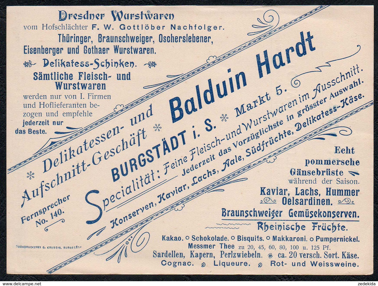 A6074 - Burgstädt Balduin Hardt Dresdner Wurstwaren - Fleischerei - Nachfolger F.W. Gottlöber - Rechnung Werbung Reklame - Alimentaire